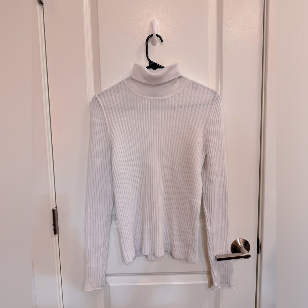ASOS DESIGN roll neck sweater in rib in cream, size 12